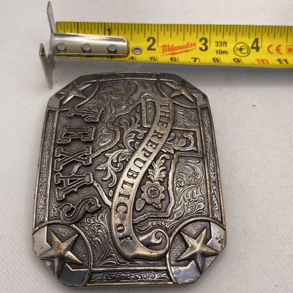 Nocona Silver Tone Republic of Texas Rectangle Belt Buckle - Picture 9 of 9